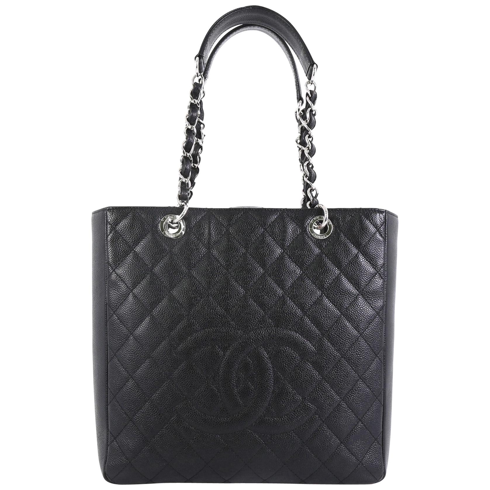 Chanel Petite Shopping Tote Quilted Caviar Large