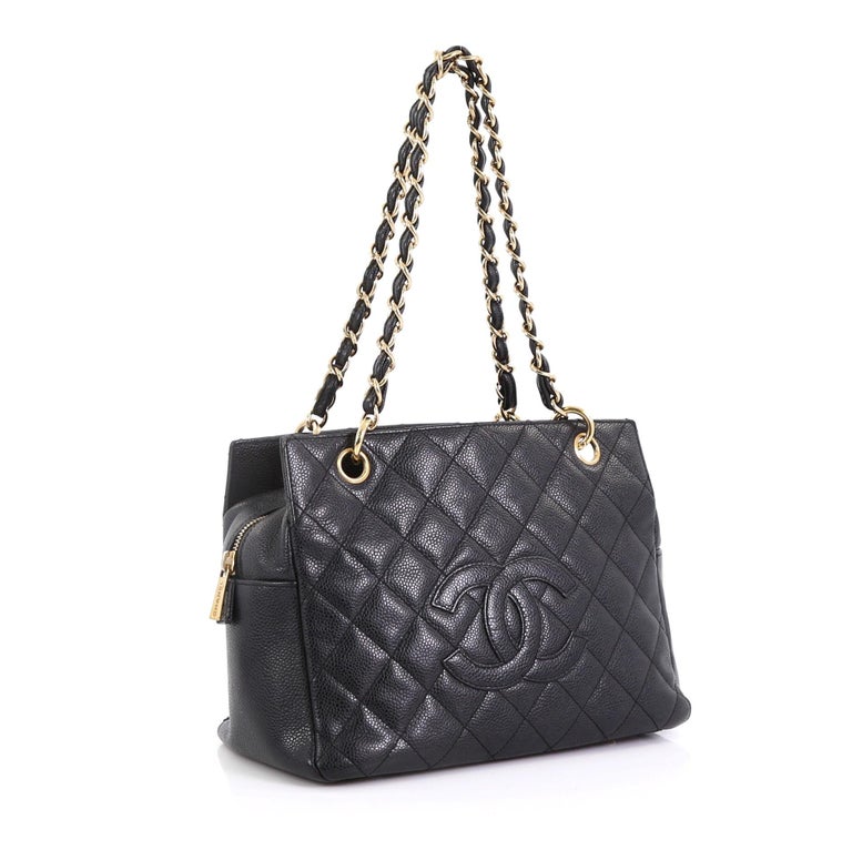 Chanel Black Perforated Leather CC Petite Shopping Bag