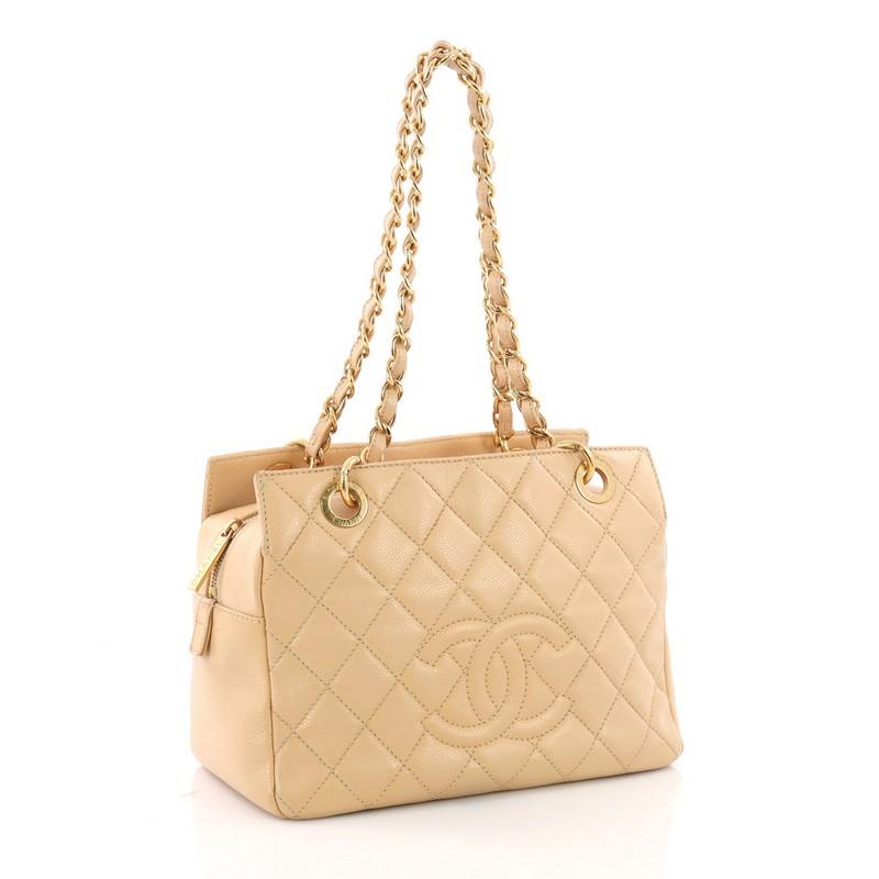 Beige Chanel Petite Timeless Tote Quilted Caviar