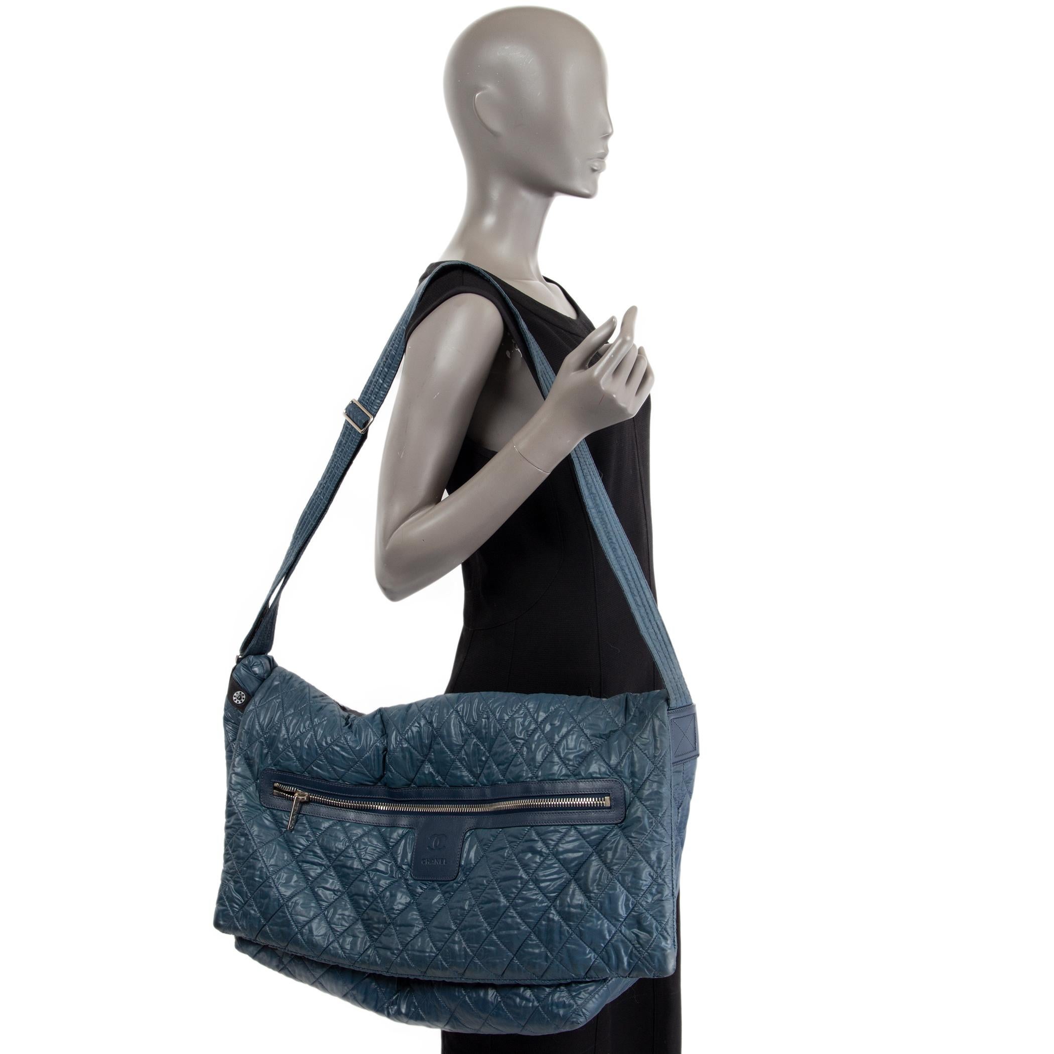 CHANEL petrol blue nylon COCO COCOON LARGE Messenger Bag For Sale 5