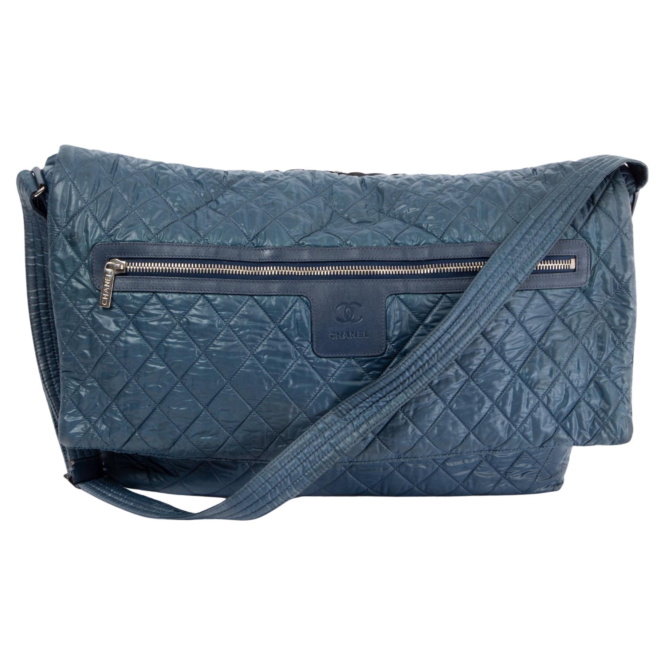 CHANEL petrol blue nylon COCO COCOON LARGE Messenger Bag For Sale