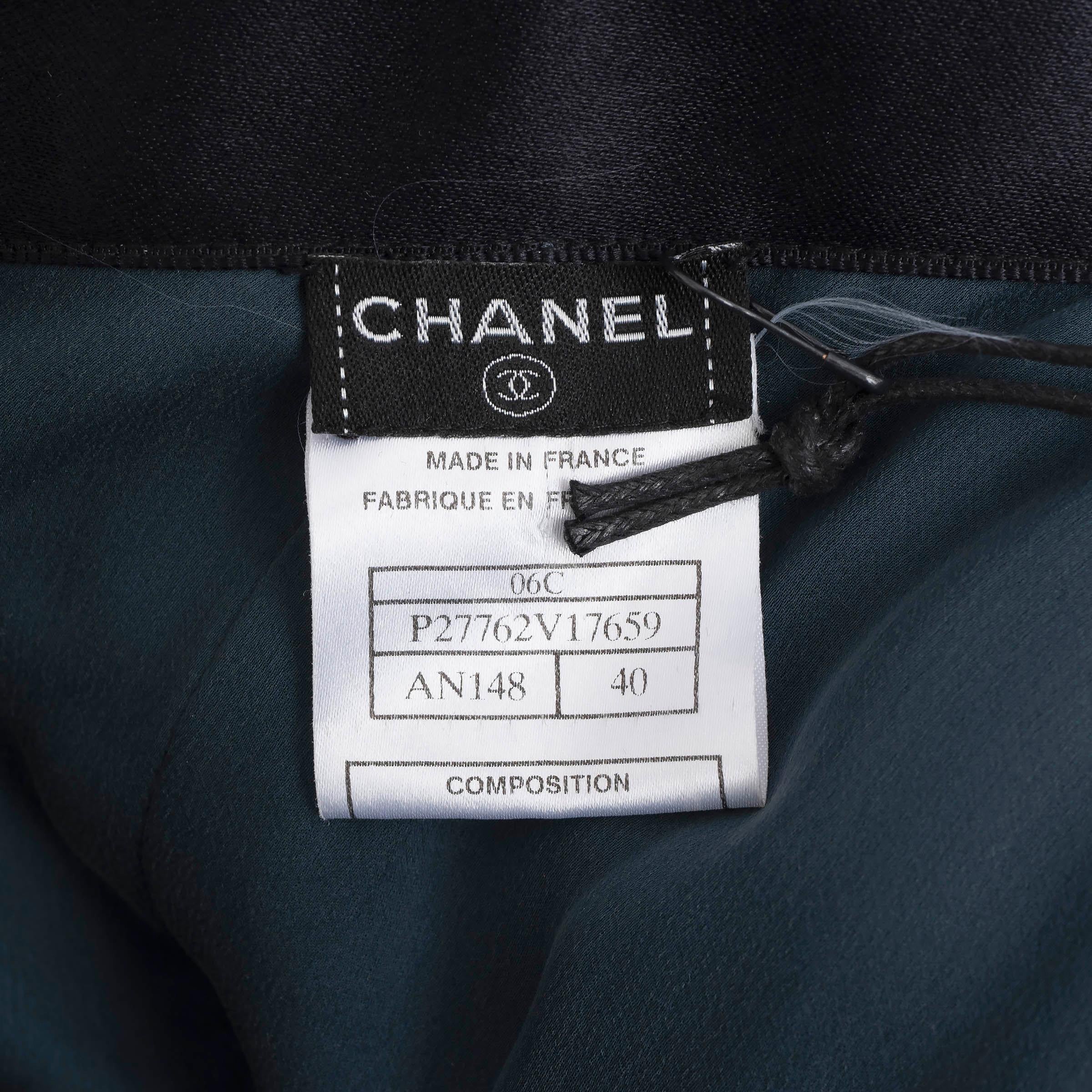 CHANEL petrol silk 2006 06C ASYMMETRIC PLEAT TRIM MIDI Dress 40 M For Sale 3