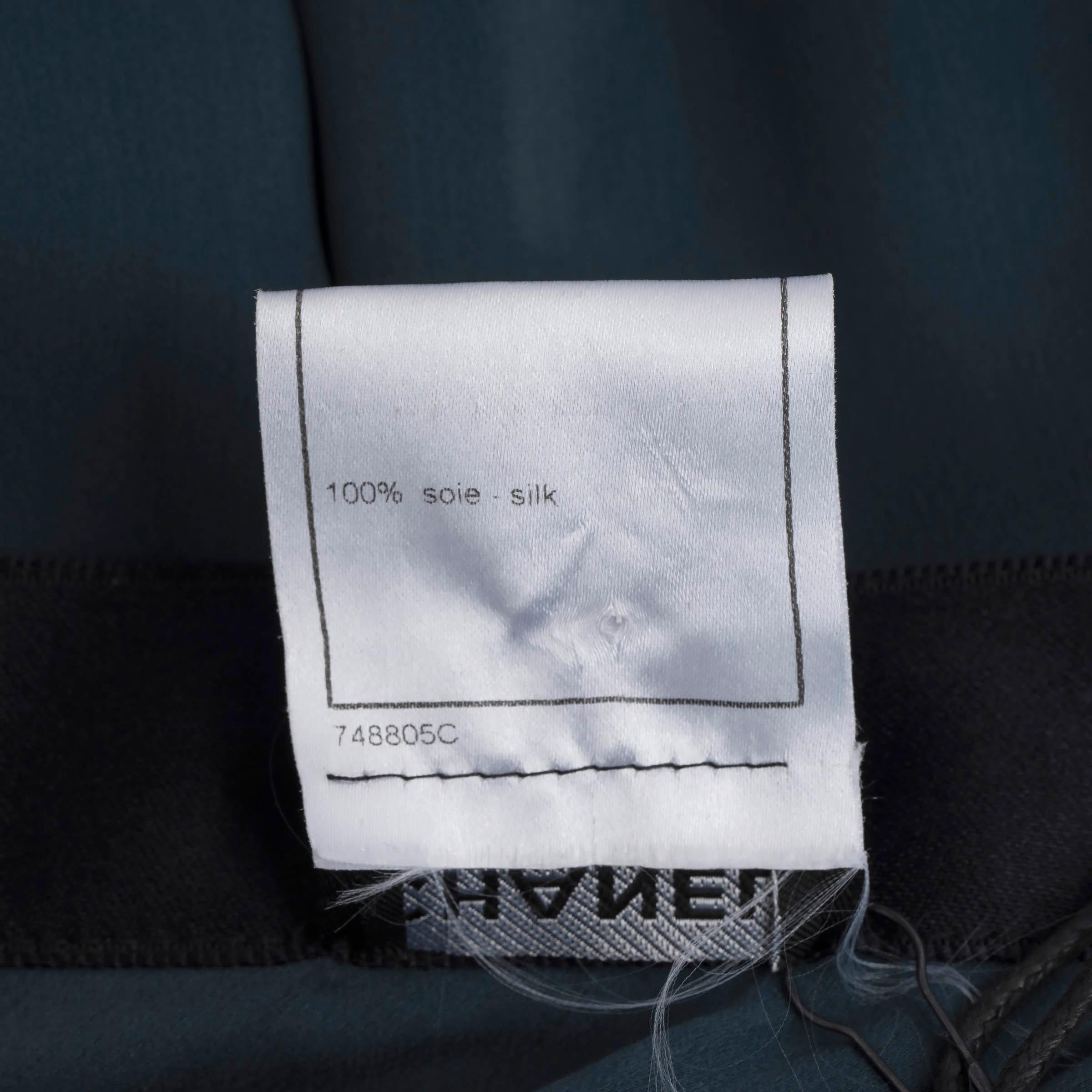 CHANEL petrol silk 2006 06C ASYMMETRIC PLEAT TRIM MIDI Dress 40 M For Sale 4