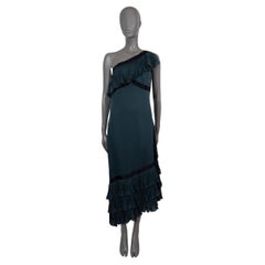 CHANEL petrol silk 2006 06C ASYMMETRIC PLEAT TRIM MIDI Dress 40 M
