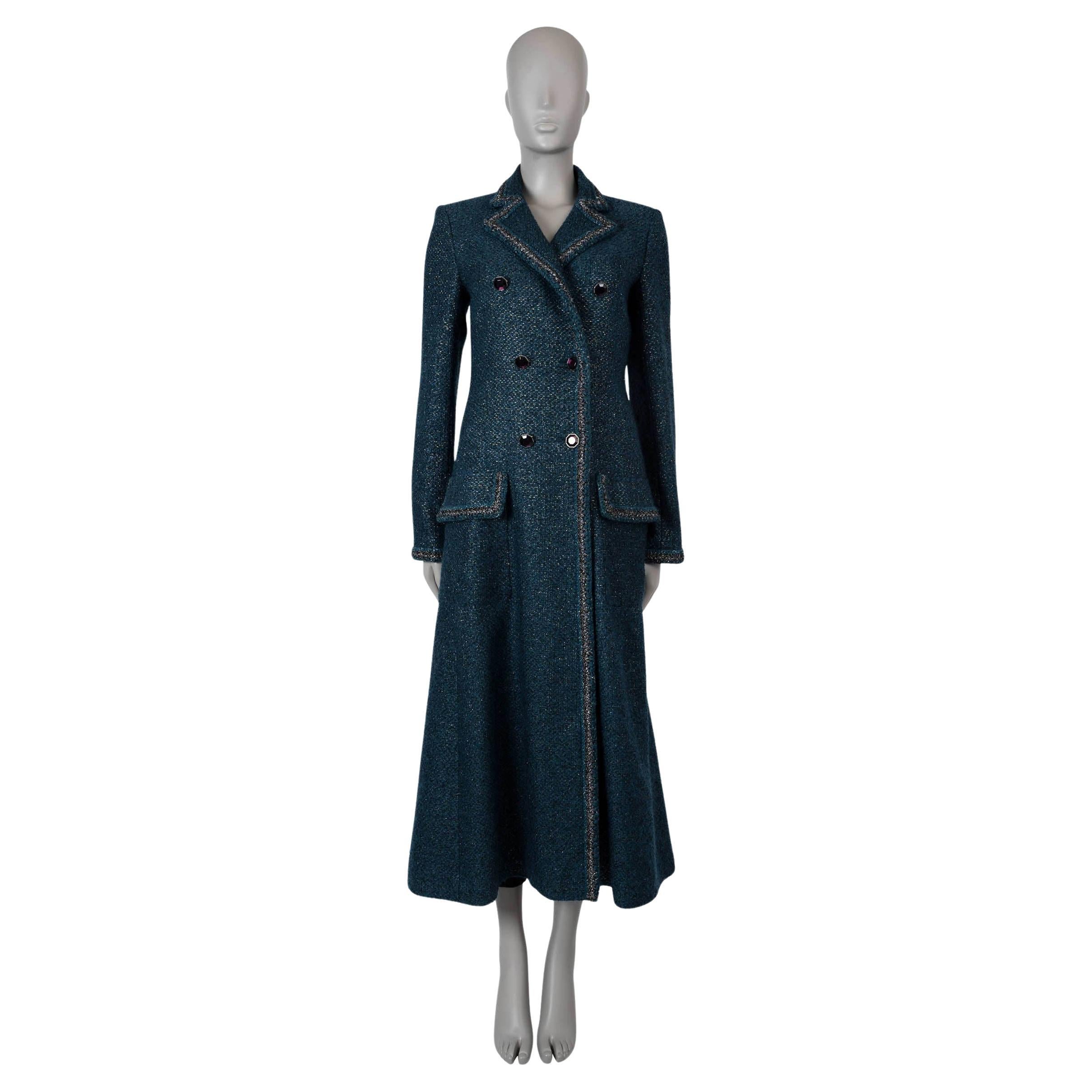 CHANEL petrol wool 2012 12K LUREX TWEED MAXI Coat Jacket 38 S For Sale