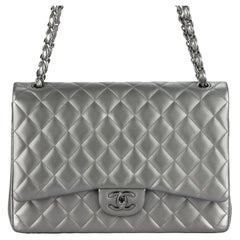 Chanel Pewter Lambskin Quilted Jumbo