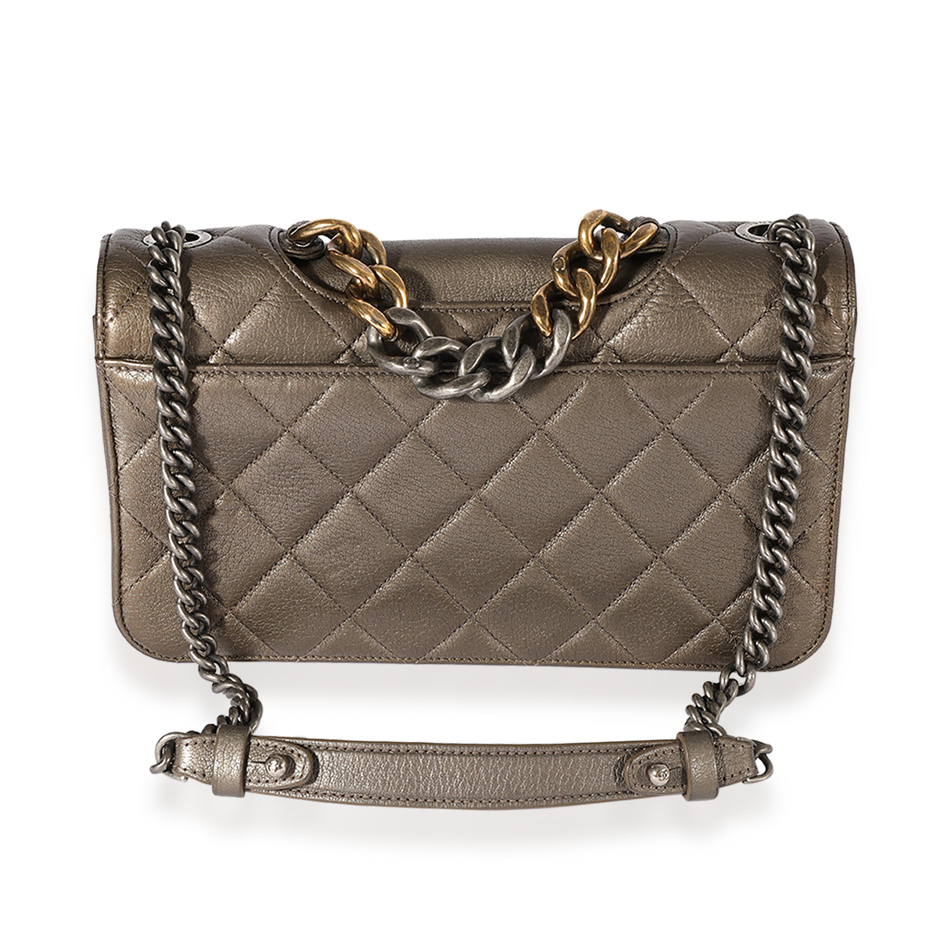 Gray Chanel Pewter Quilted Leather Small Pondicherry Flap Bag