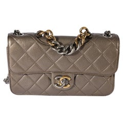 Chanel Pewter Quilted Leather Small Pondicherry Flap Bag For Sale