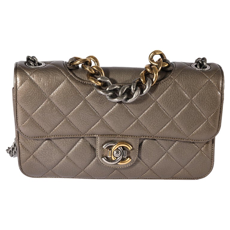 Chanel Pewter Quilted Leather Small Pondicherry Flap Bag