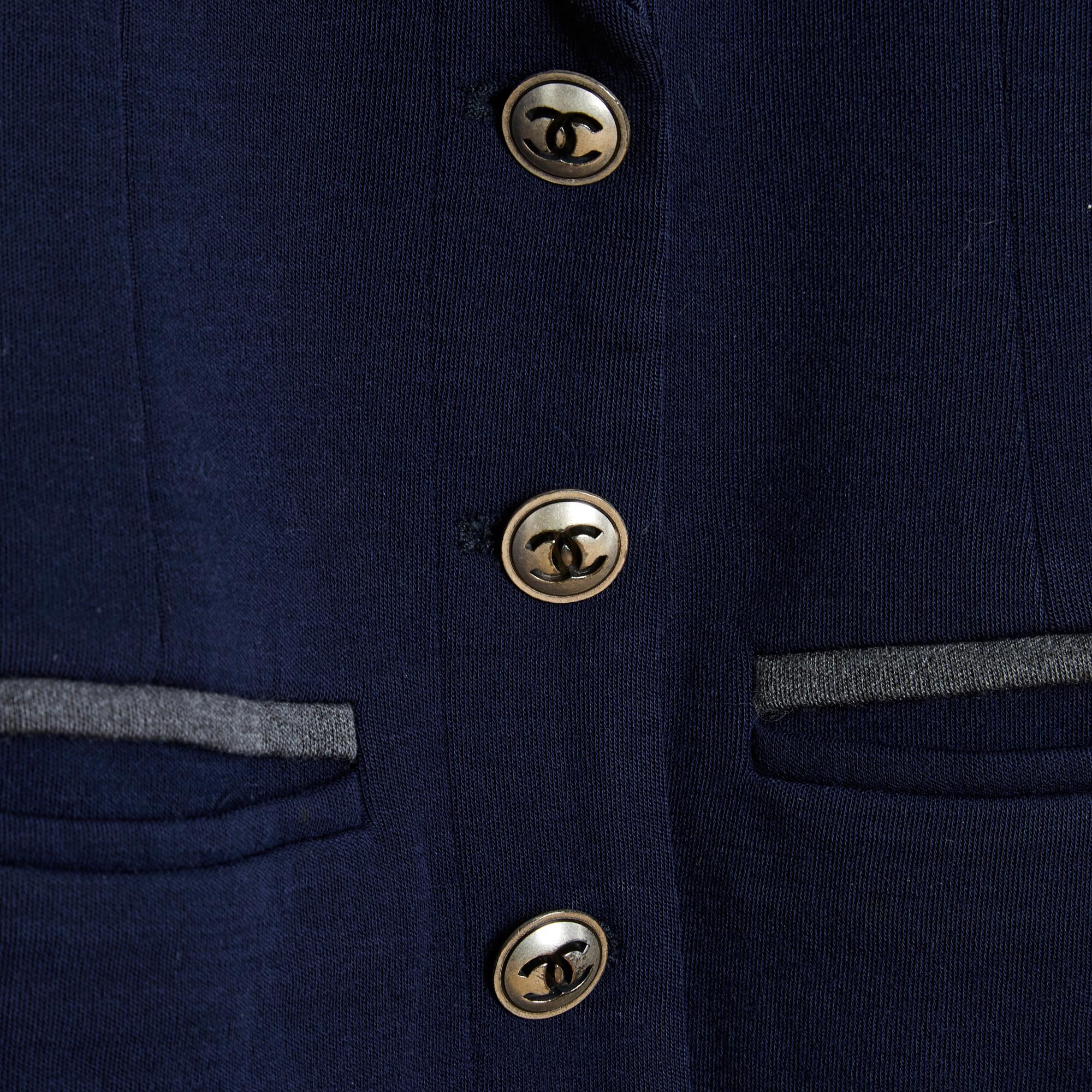 Black Chanel PF10 Shanghai Veste Blazer FR36 Navy Wool Jersey Jacket Balzer US6