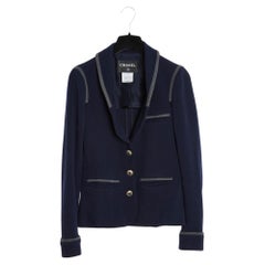 Chanel PF10 Shanghai Veste Blazer FR36 Navy Wool Jersey Jacket Balzer US6