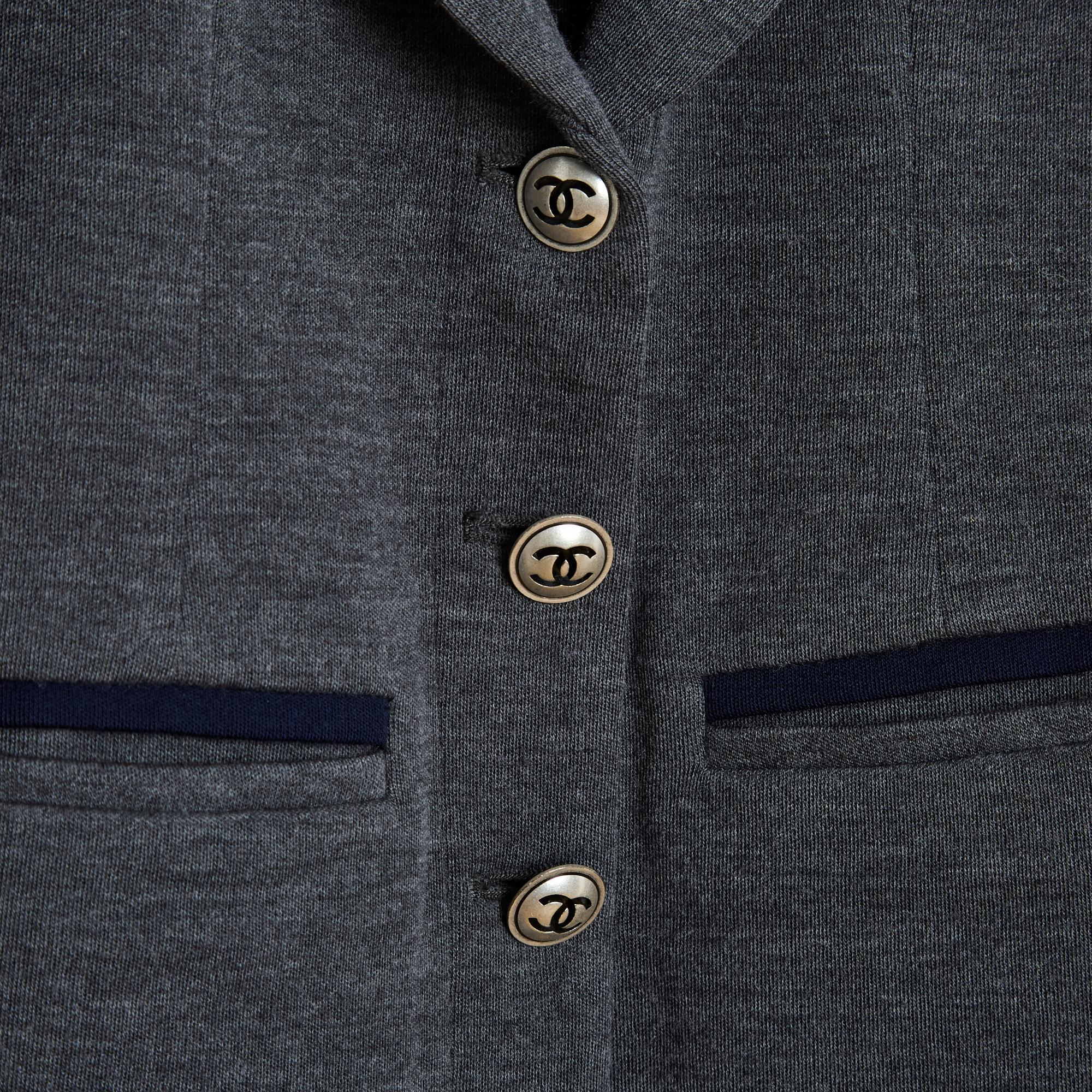 Black Chanel PF10 Shanghai Veste Blazer FR38 Grey Wool Jersey Jacket Balzer US8 For Sale