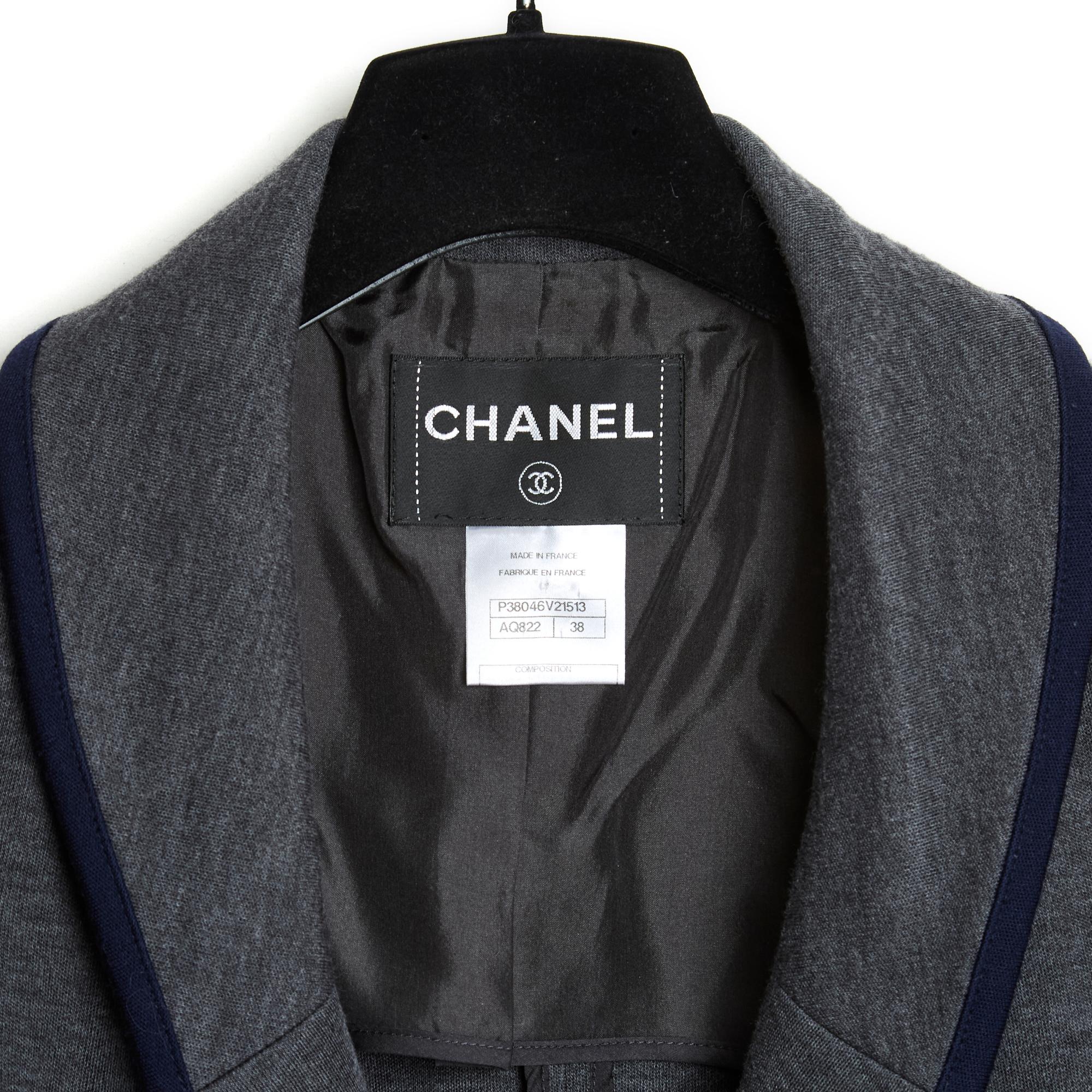 Women's Chanel PF10 Shanghai Veste Blazer FR38 Grey Wool Jersey Jacket Balzer US8 For Sale