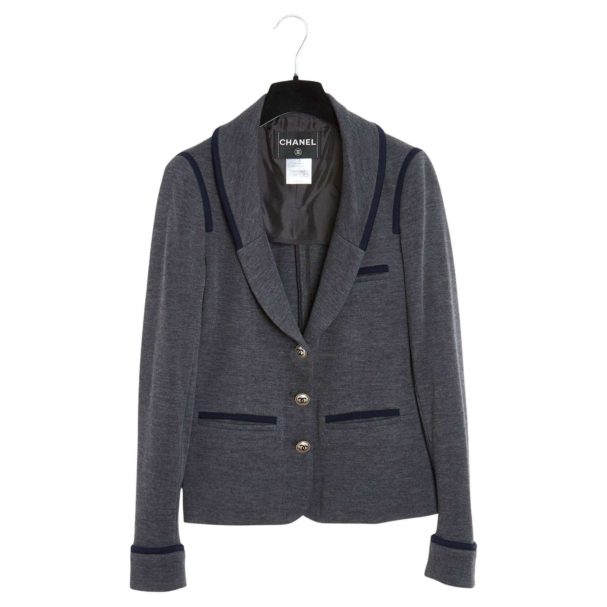 Chanel PF10 Shanghai Veste Blazer FR38 Grey Wool Jersey Jacket Balzer US8 For Sale