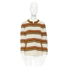 CHANEL PF14 beige multicolour stripe texture cashmere cowboy button sweater FR46