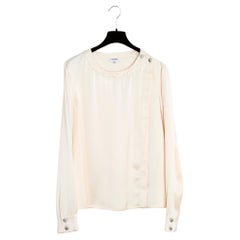 Chanel PF18 Hamburg Top FR40 Ecru Silk Satin CC Blusa UK12 US10
