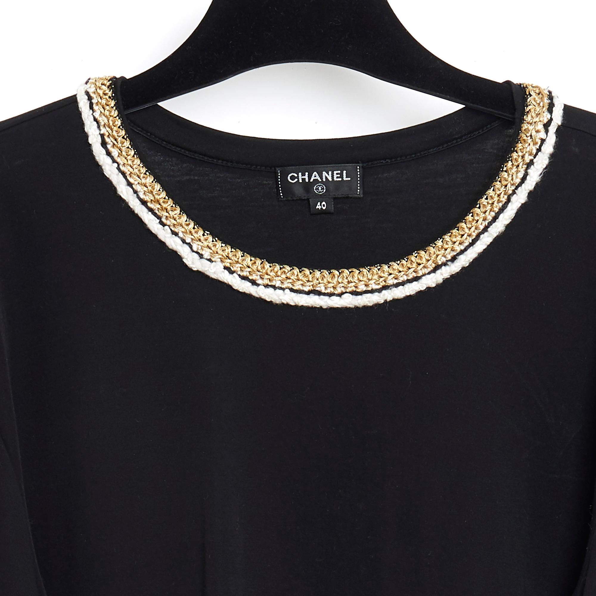 Women's Chanel PF2017 Top FR38 Black Jersey Gold Trimming Ritz T shirt US8 For Sale