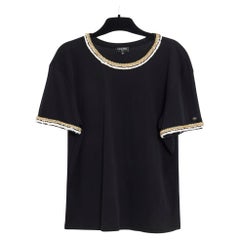 Chanel PF2017 Top FR38 Negro Jersey Ribete Oro Ritz Camiseta US8