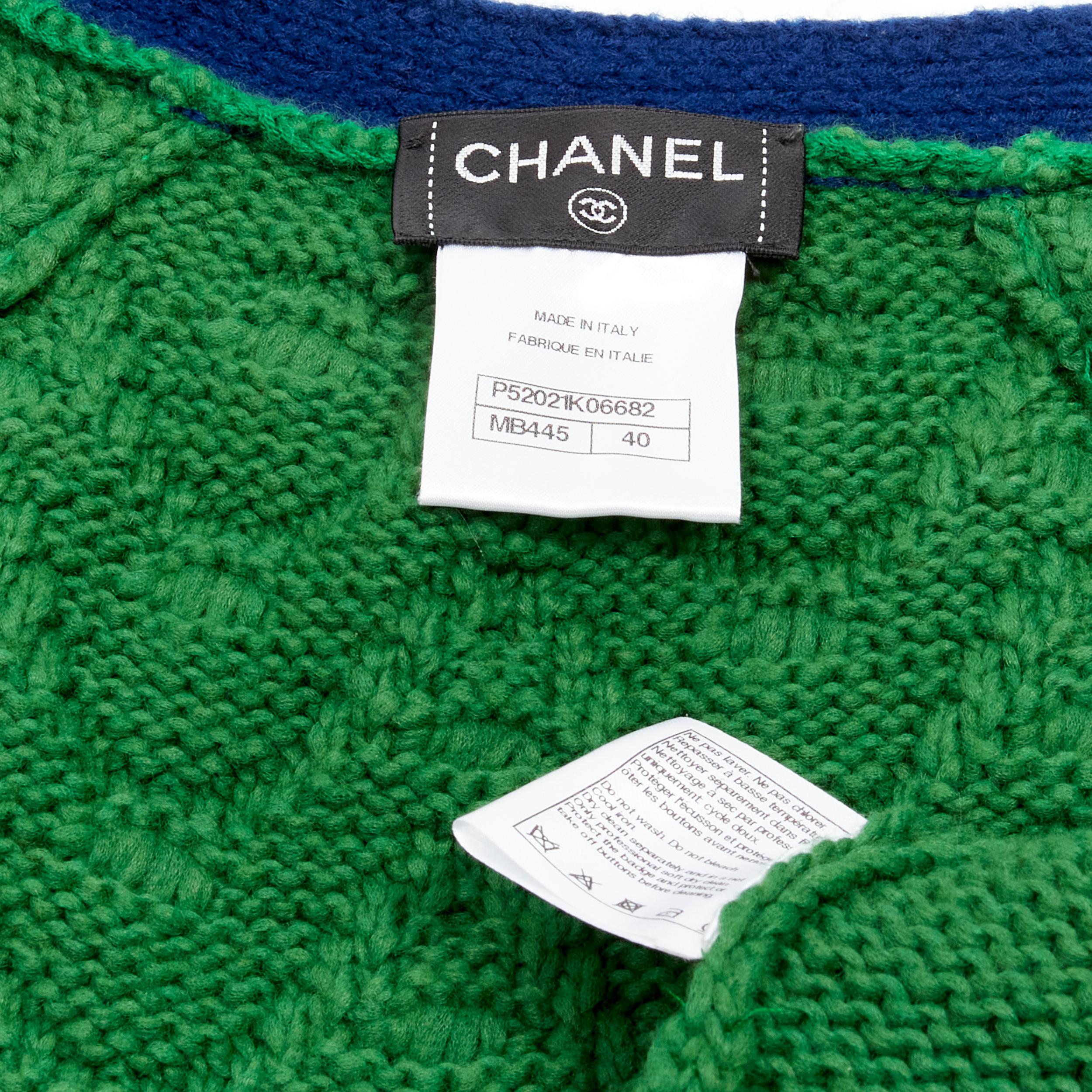 CHANEL PHARRELL 2015 Runway Paris Salzburg green blue flower cardigan FR40 L 6