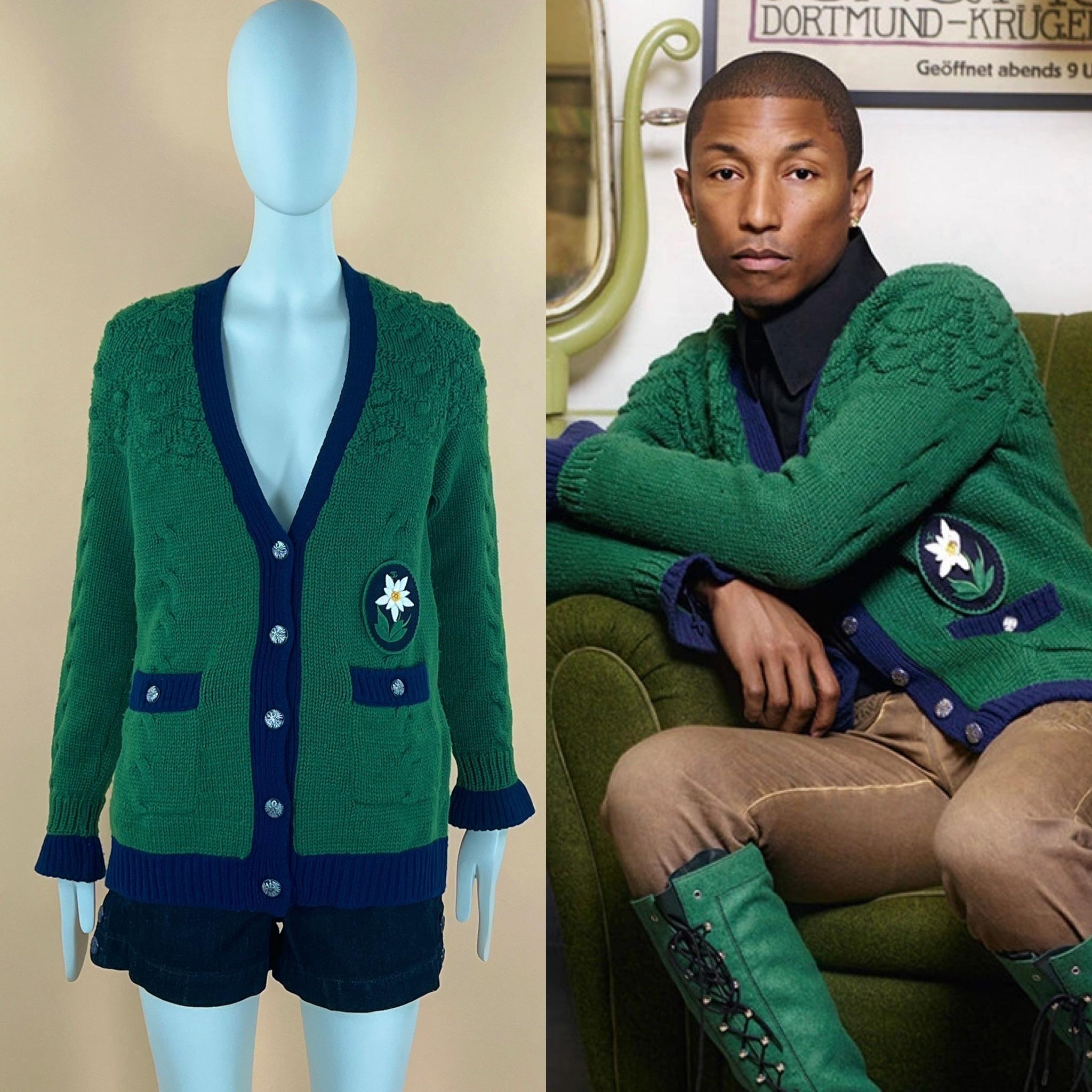 No import taxed payment needed by delivery (would be sent as gift
Holy Grail of all Chanel cardigans - the green chunky knit cardi jacket from CC Edelweiss Applique - from Paris in SALZBURG 2015 Pre-Fall Metiers d'Art Collection. As seen on Pharrell