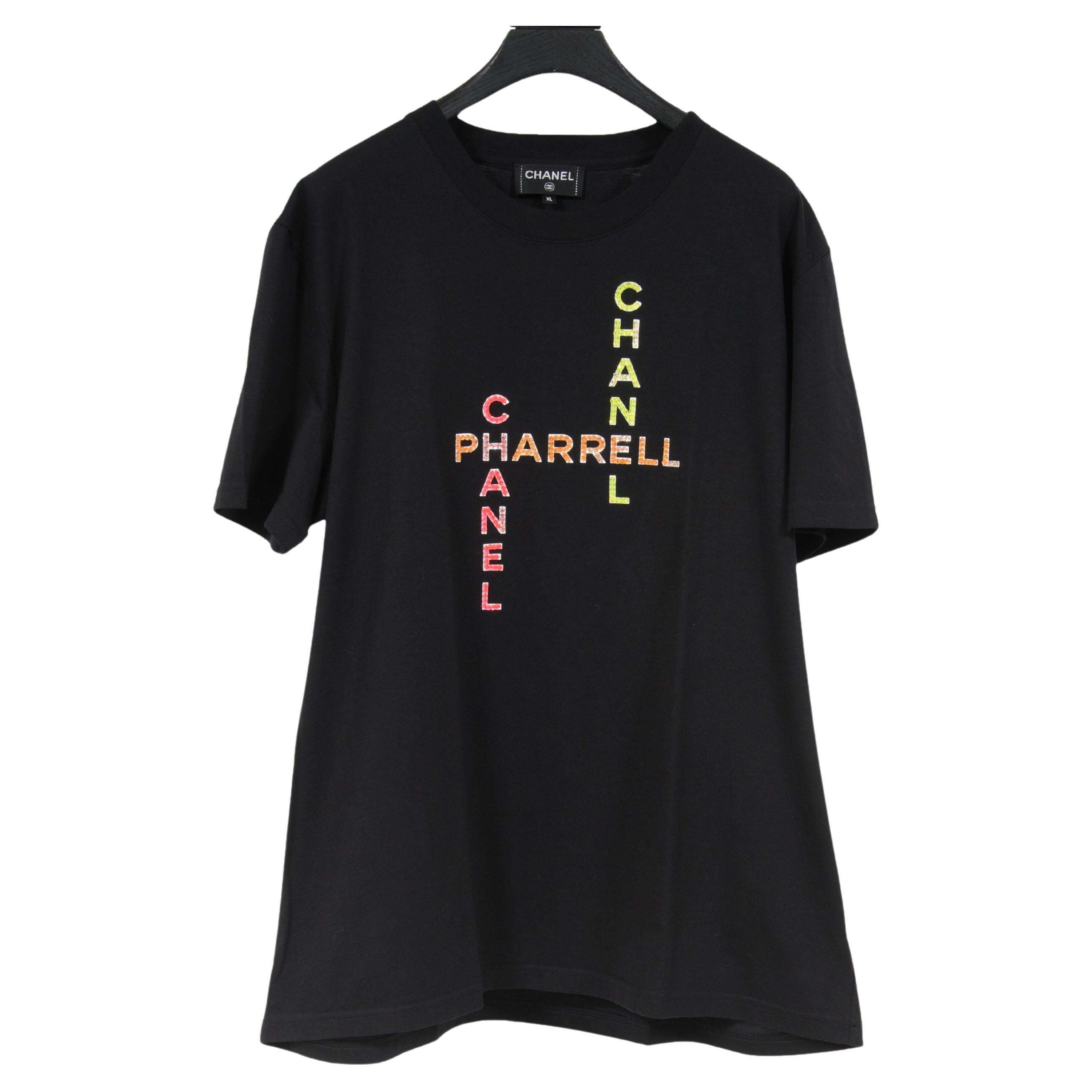 Chanel Pharrell T Shirt XL Black Pink Sequence Coco Logo Cotton Short Sleeve For Sale