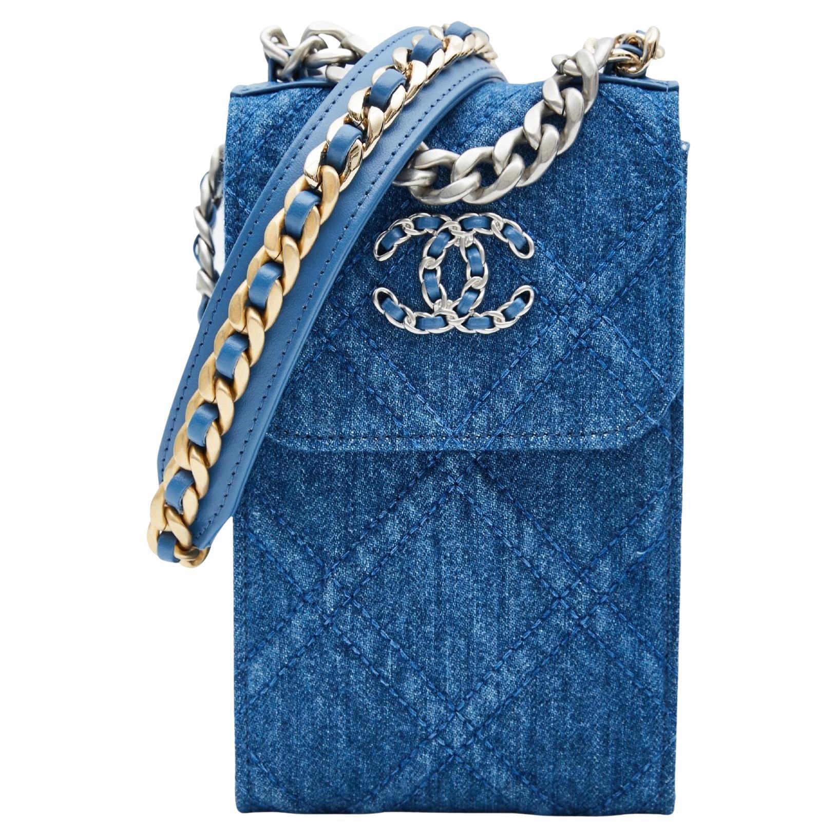 Chanel Phone Holder Blue Denim Crossbody (2021) Sale at 1stDibs