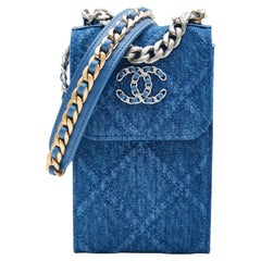 Chanel Phone Holder 19 Blue Denim Crossbody Bag (2021)