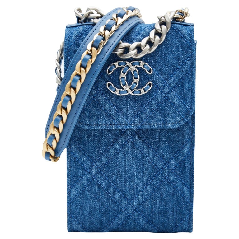 Chanel Phone Holder 19 Blue Denim Crossbody Bag (2021) For Sale at 1stDibs