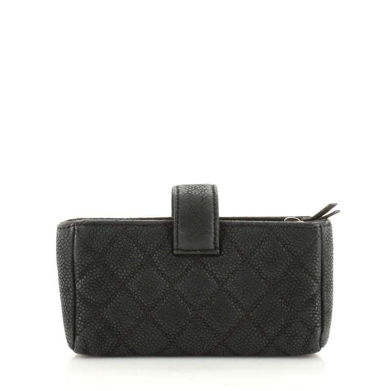 Black Chanel Phone Holder Clutch Quilted Caviar Mini