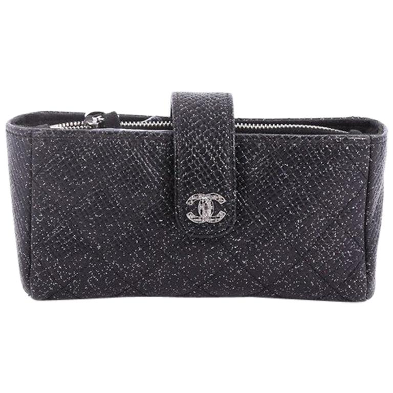 Chanel Phone Holder Clutch Quilted Glitter Caviar