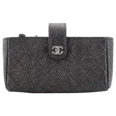 Chanel Phone Holder Clutch Quilted Glittered Calfskin Mini 