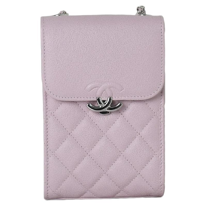 CHANEL Caviar Quilted Flap Phone Holder With Chain Light Pink 1194503