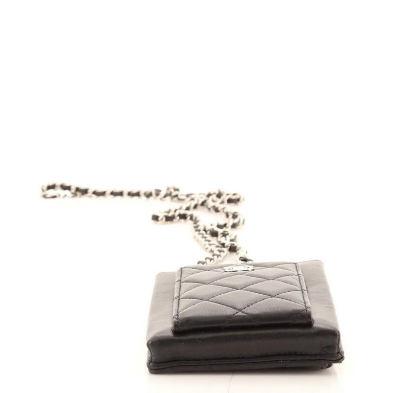 CHANEL Calfskin Diamond Stitched Chain Around Flap Phone Holder