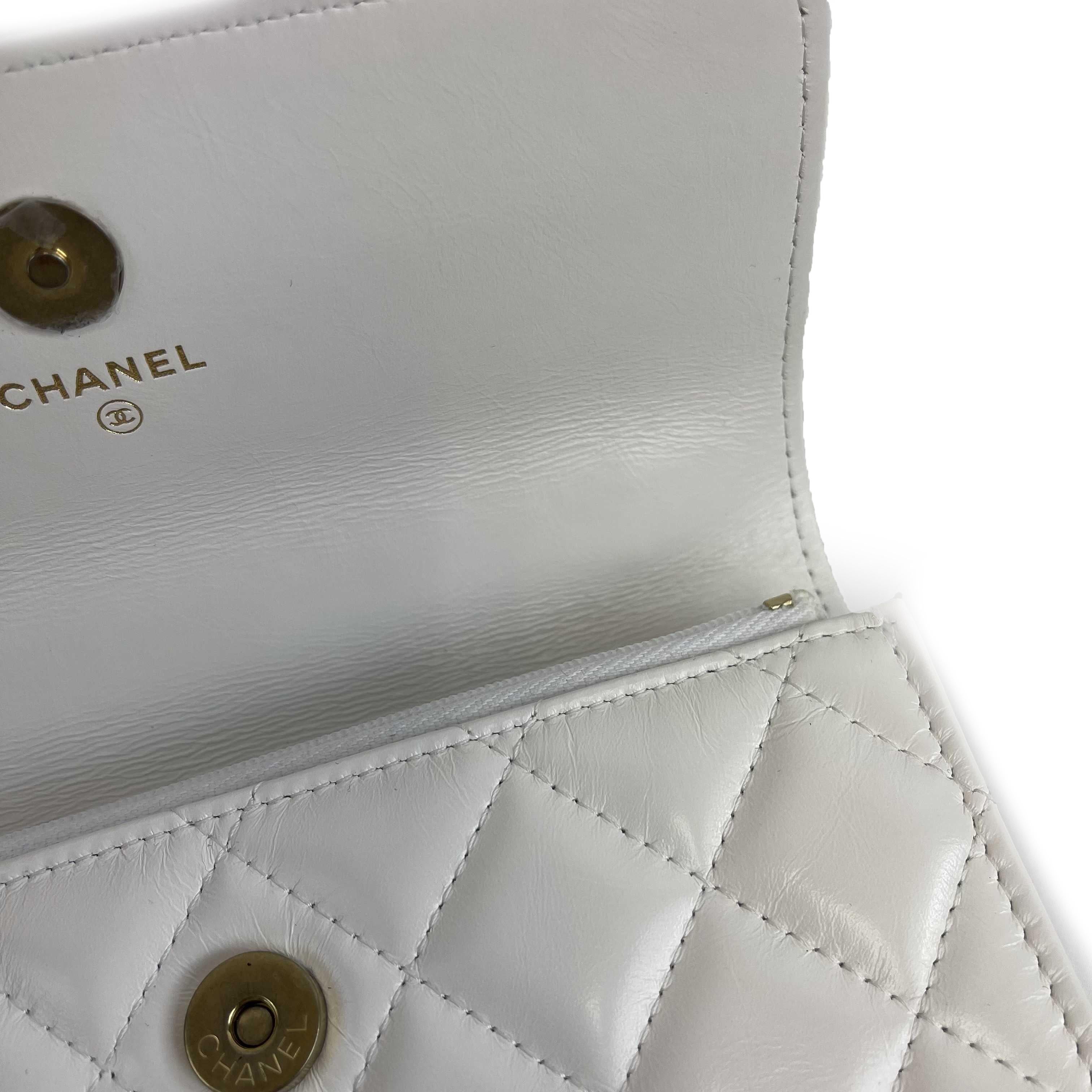 Women's CHANEL - Phone Holder Quilted White Lambskin CC ‘CHANEL’ Top Handle / Crossbody