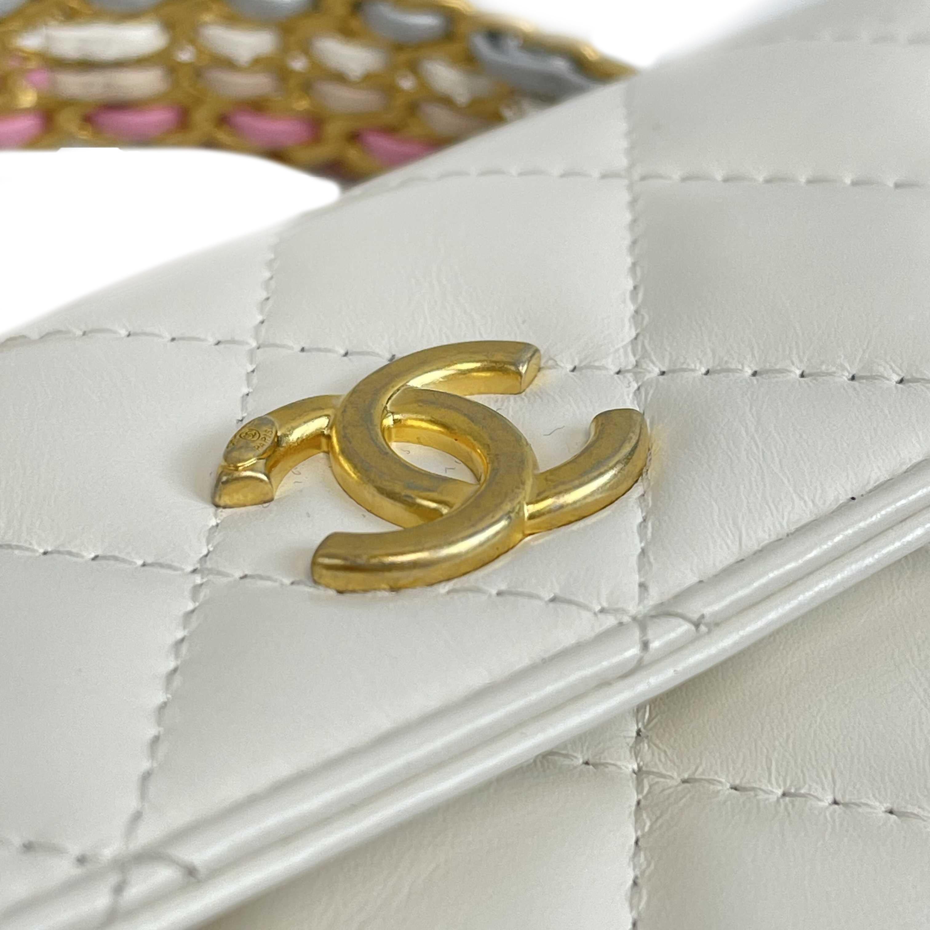 CHANEL - Phone Holder Quilted White Lambskin CC ‘CHANEL’ Top Handle / Crossbody 2