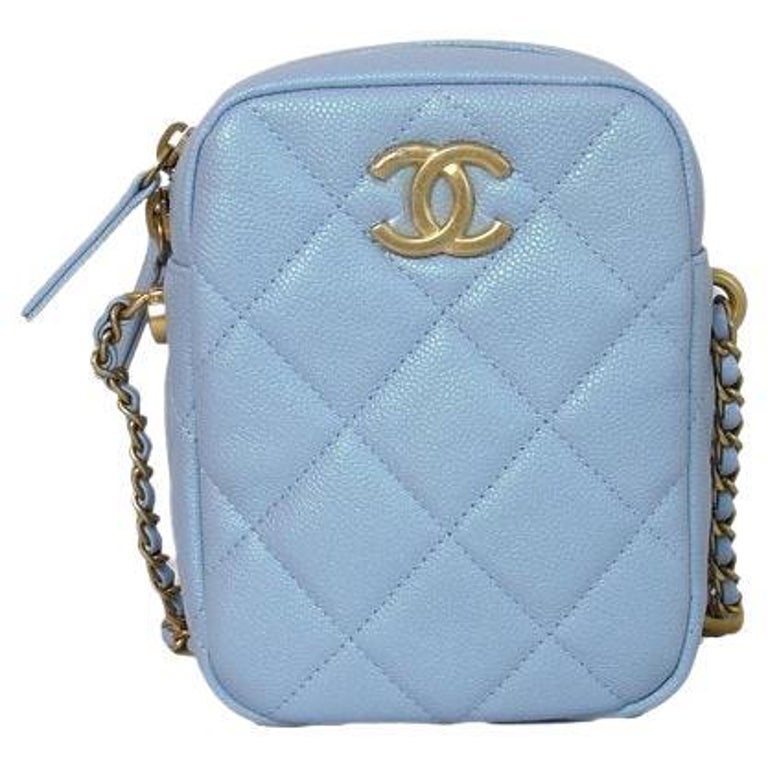 Chanel Phone Pouch With Zip Light Blue For Sale at 1stDibs  chanel phone  bag, chanel phone pouch with chain, chanel blue pouch
