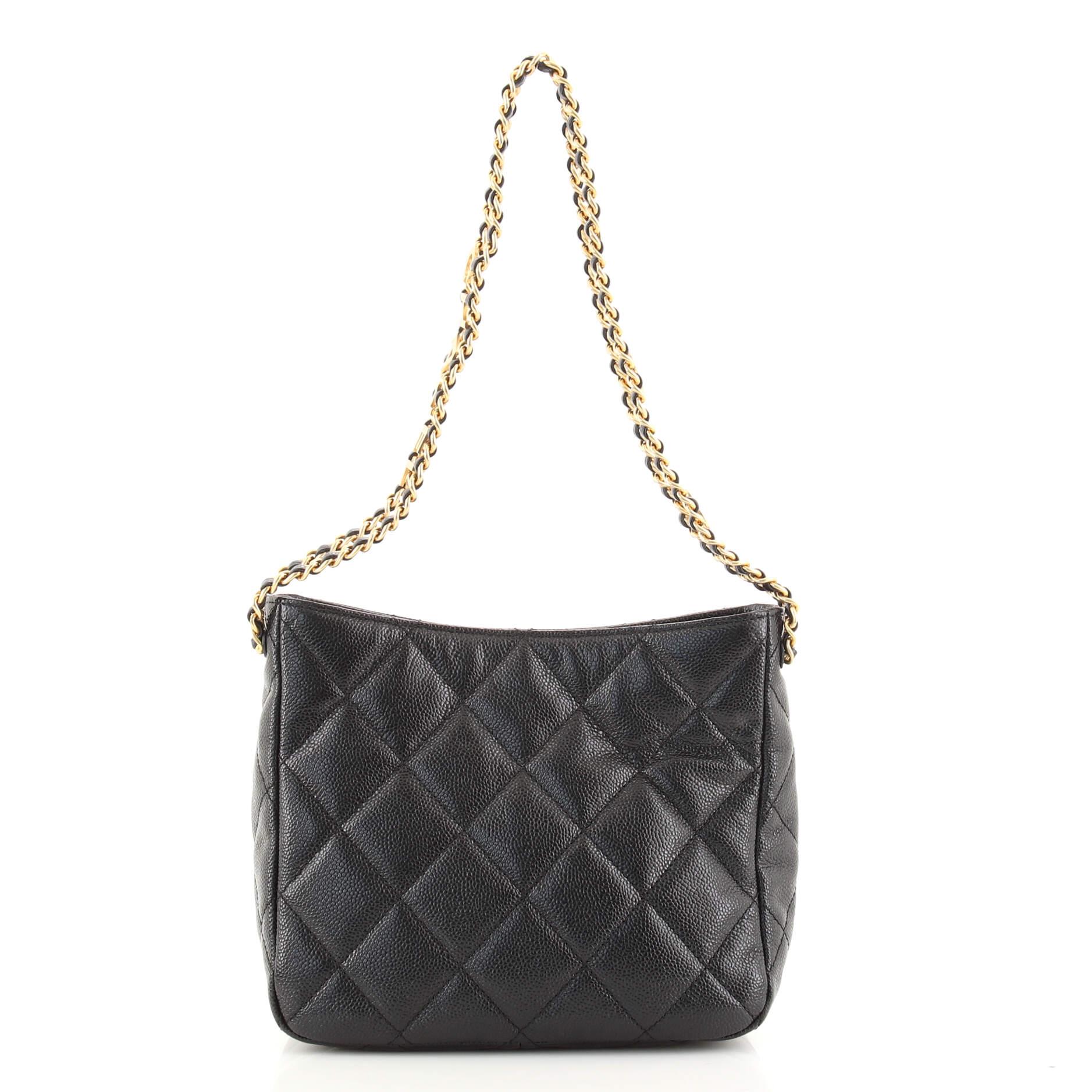 Chanel Pick Me Up Logo Chain Hobo Quilted Caviar Small In Good Condition In NY, NY