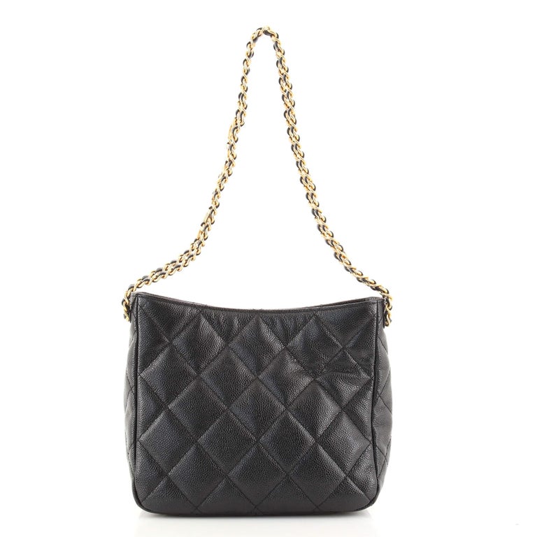 Chanel Pick Me Up Logo Chain Hobo Quilted Caviar Small at 1stDibs