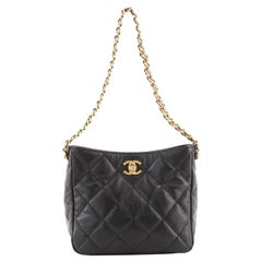 Chanel Pick Me Up Logo Chain Hobo Quilted Caviar Small