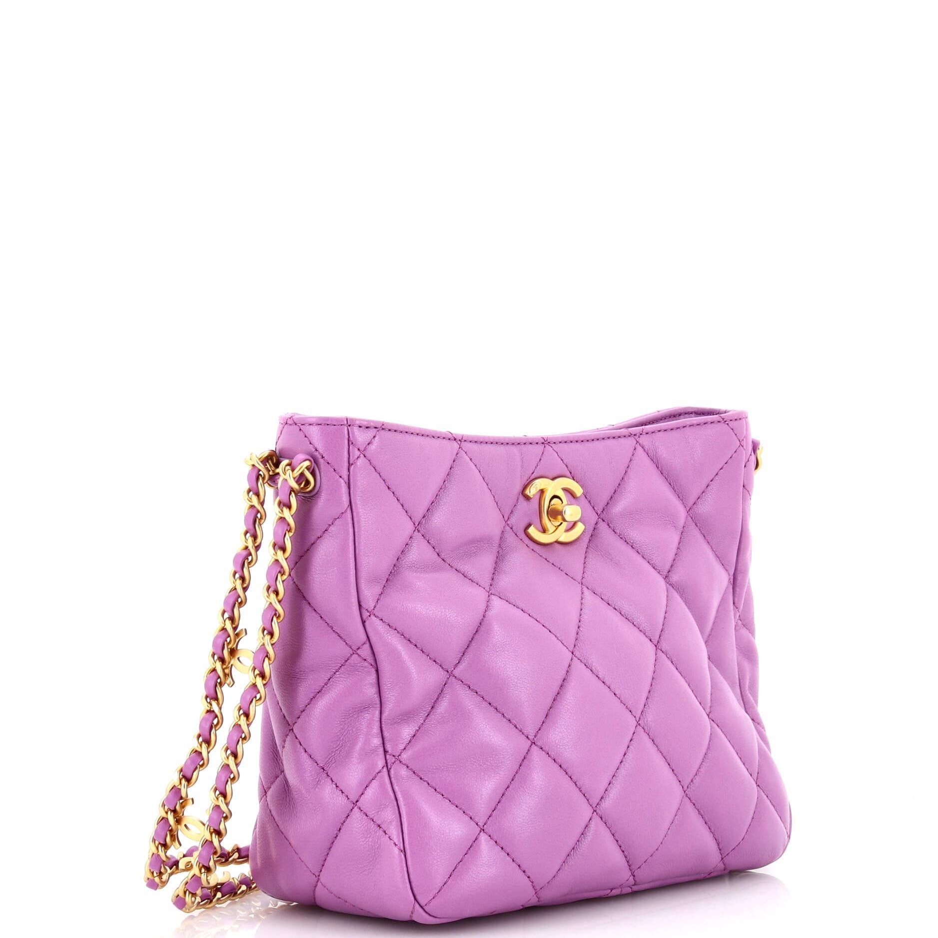 Chanel Pick Me Up Logo Chain Hobo Quilted Lambskin Small In Good Condition For Sale In NY, NY