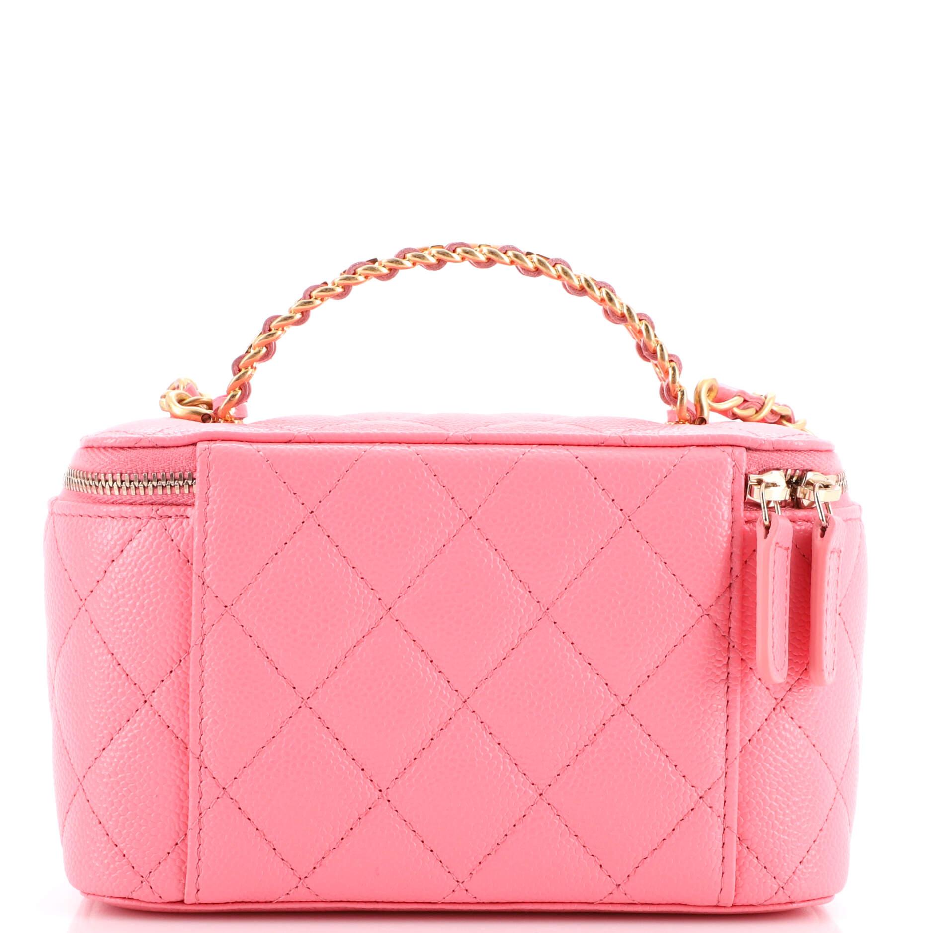 Chanel Pick Me Up Logo Handle Vanity Case with Chain Quilted Caviar Small In Good Condition In NY, NY