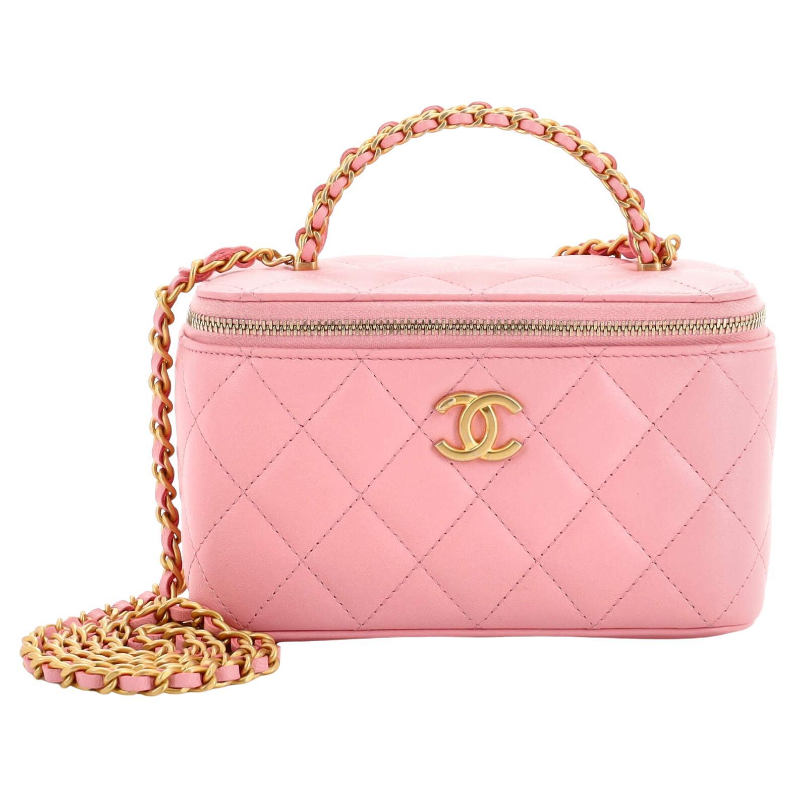 Chanel Pick Me Up Logo Handle Vanity Case with Chain Quilted Lambskin