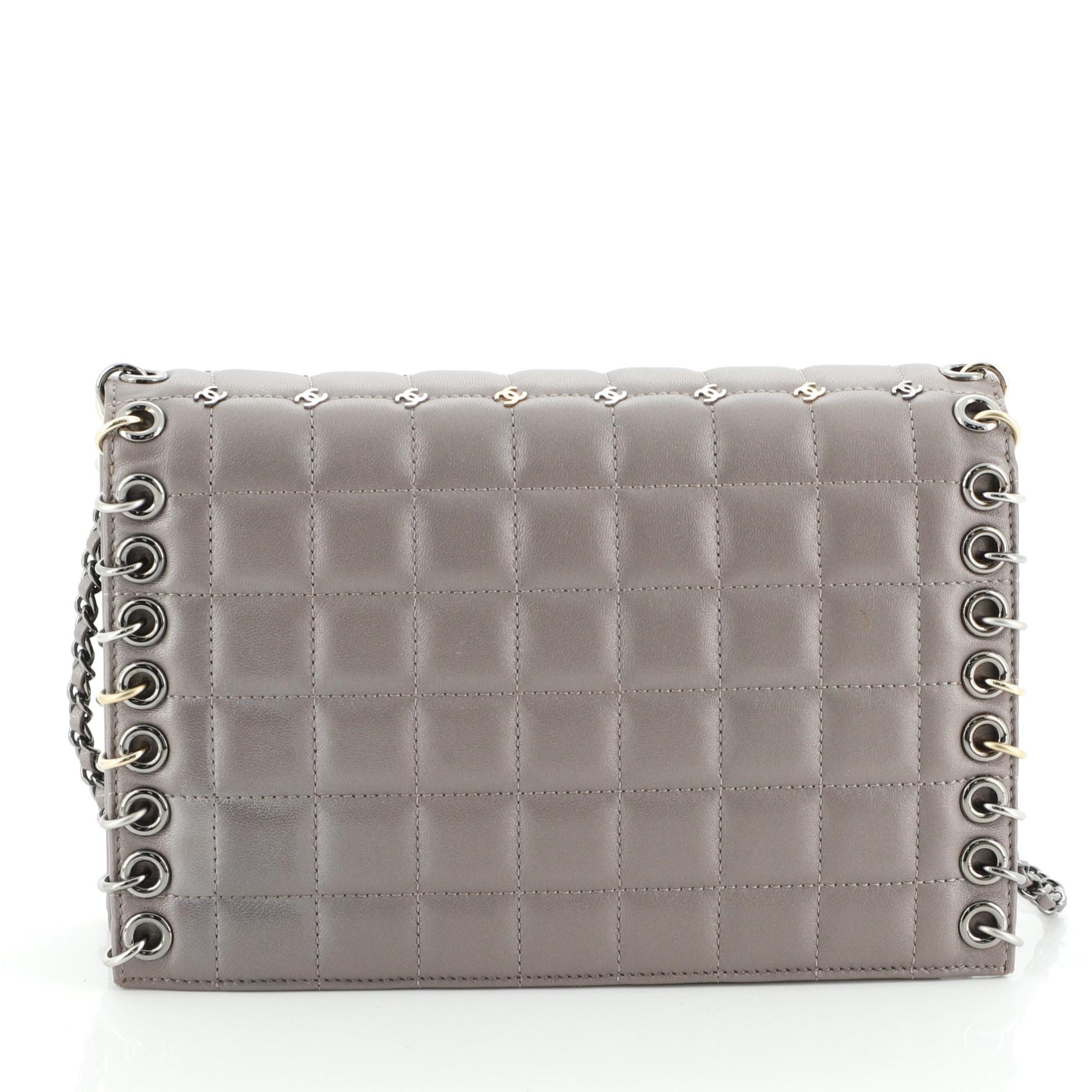 Gray Chanel Piercing Chain Flap Bag CC Studded Quilted Lambskin Small