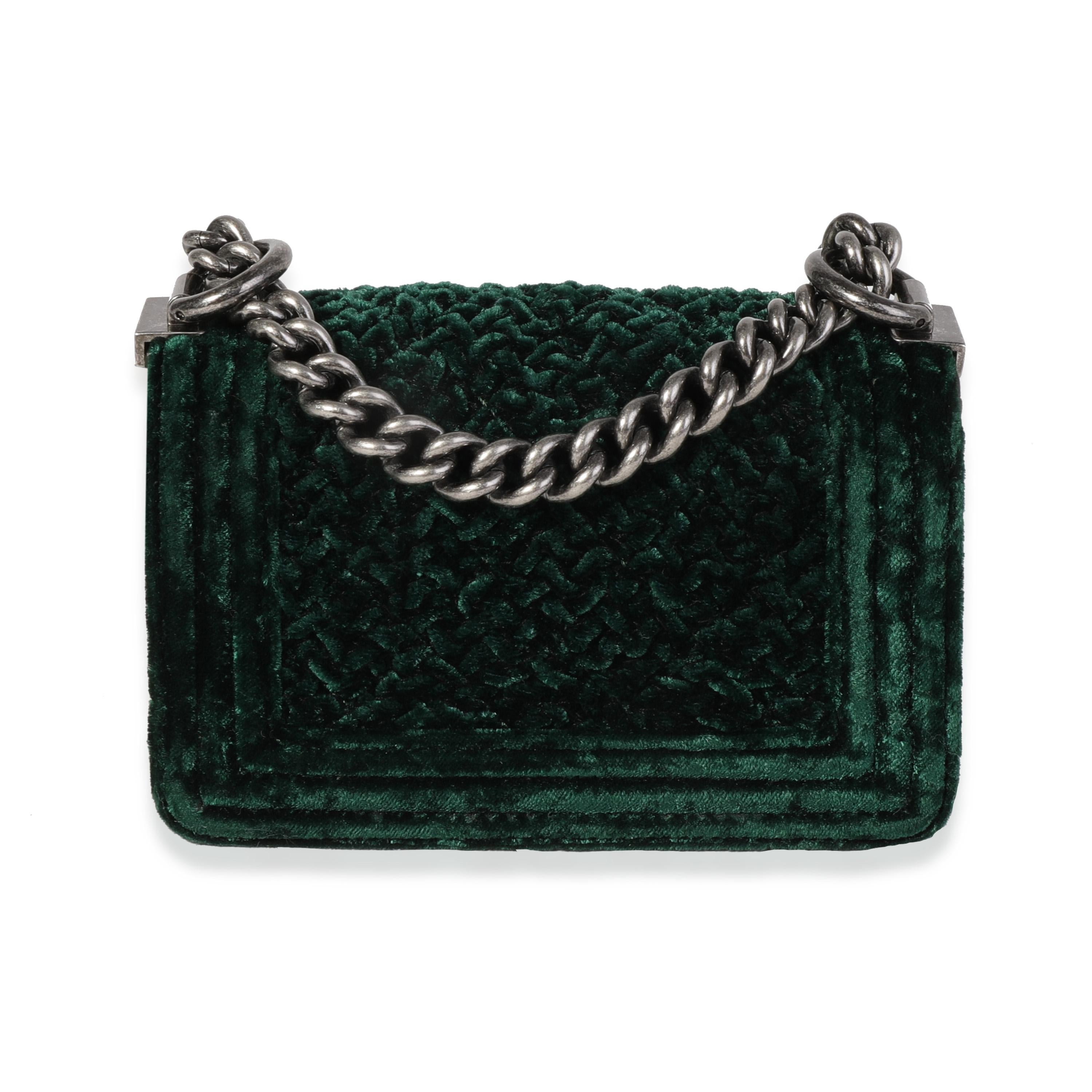 Black Chanel Pine Green Crushed Velvet Mini Boy Bag