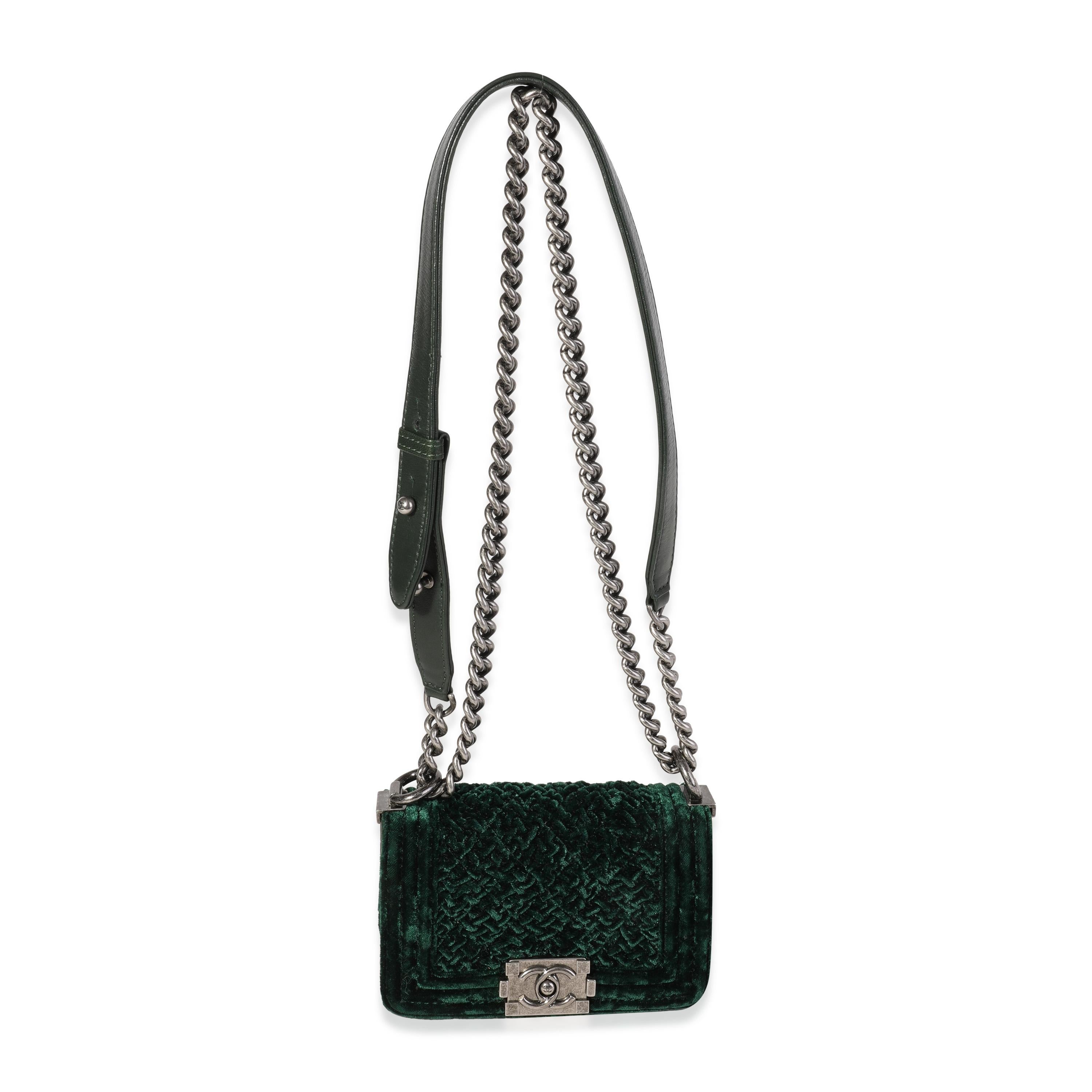 Women's Chanel Pine Green Crushed Velvet Mini Boy Bag