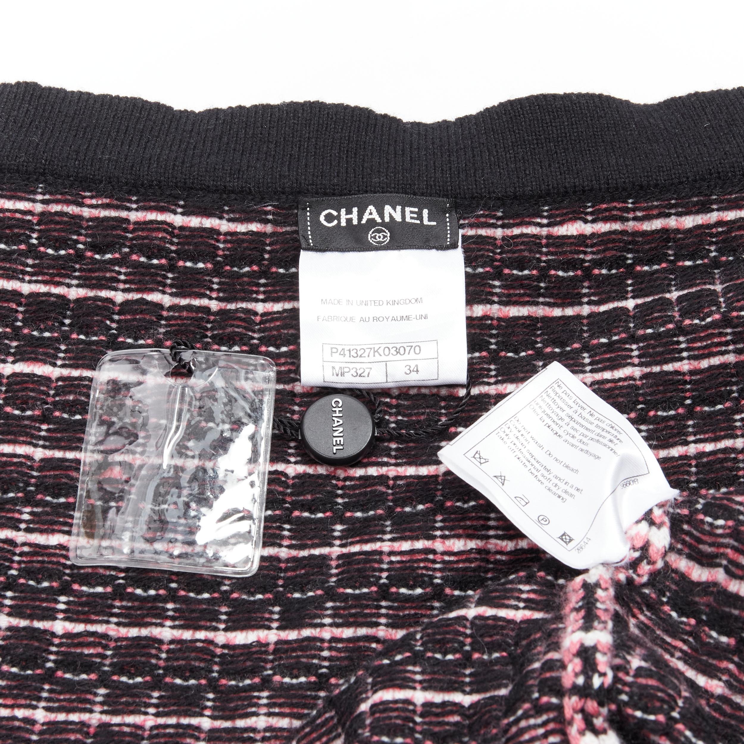CHANEL pink 100% cashmere tweed crystal trim swing cardigan jacket FR34 XS For Sale 5