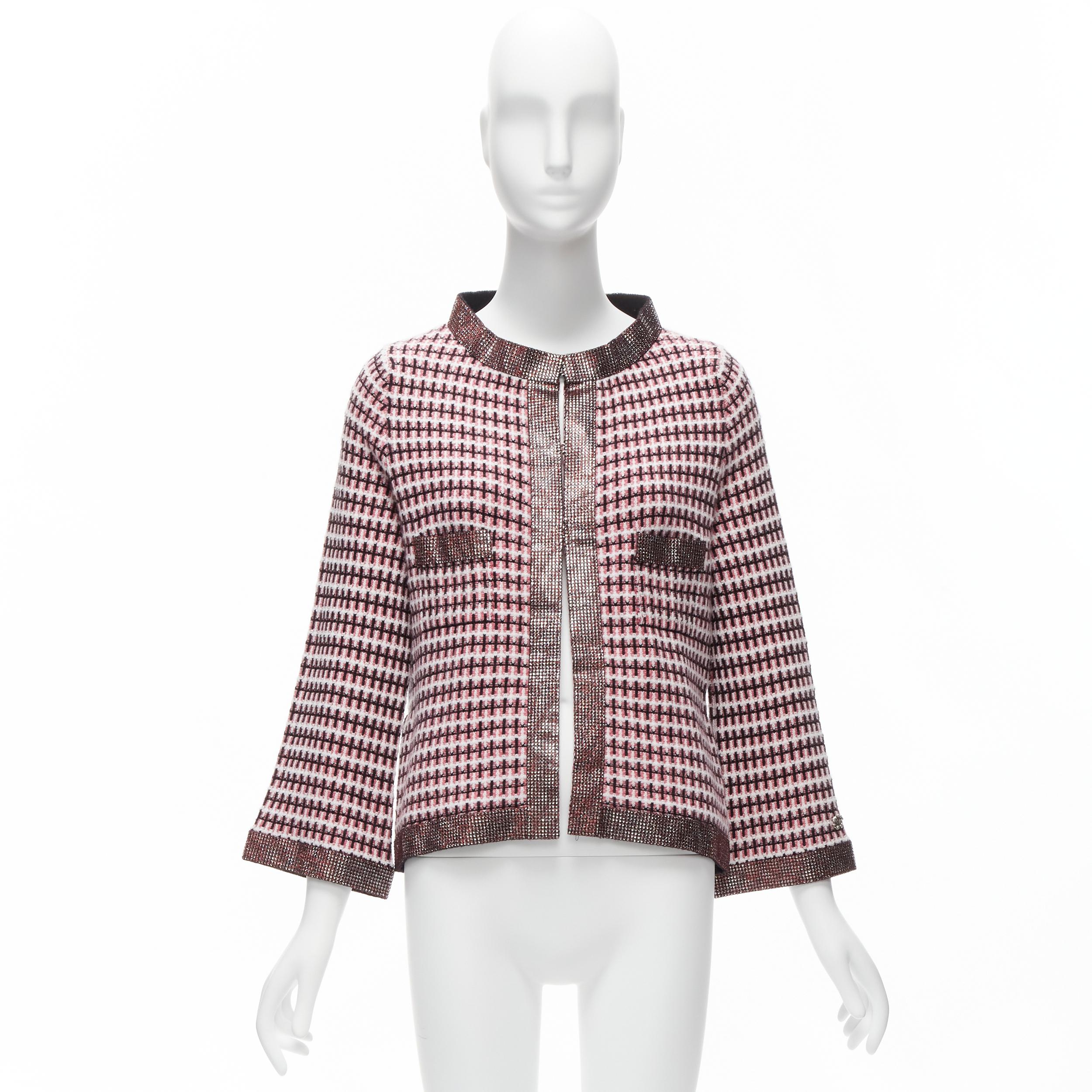 CHANEL pink 100% cashmere tweed crystal trim swing cardigan jacket FR34 XS For Sale 6