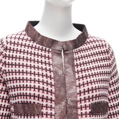 CHANEL pink 100% cashmere tweed crystal trim swing cardigan jacket FR34 XS