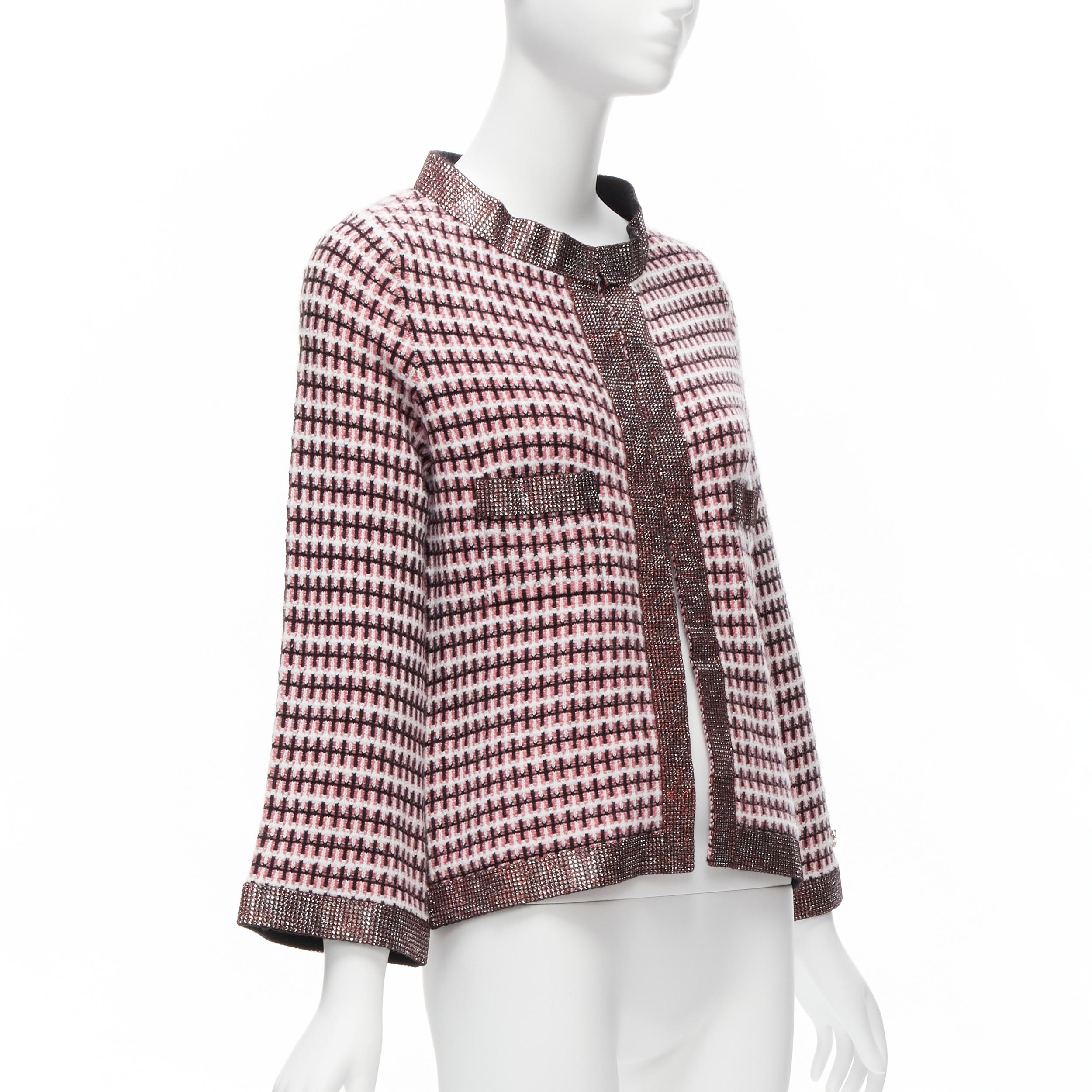 CHANEL pink 100% cashmere tweed crystal trim swing cardigan jacket FR34 XS In Excellent Condition For Sale In Hong Kong, NT