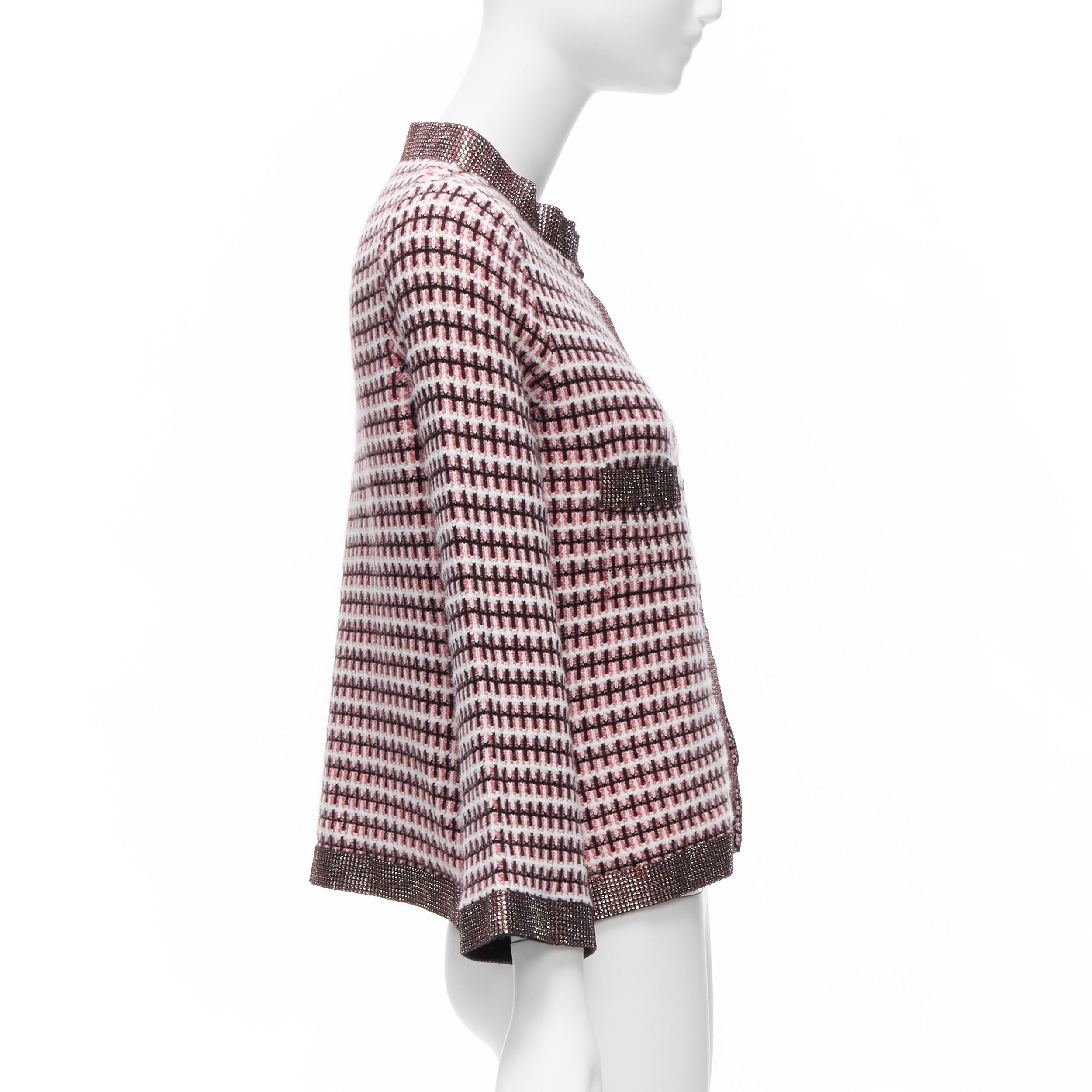 Women's CHANEL pink 100% cashmere tweed crystal trim swing cardigan jacket FR34 XS For Sale